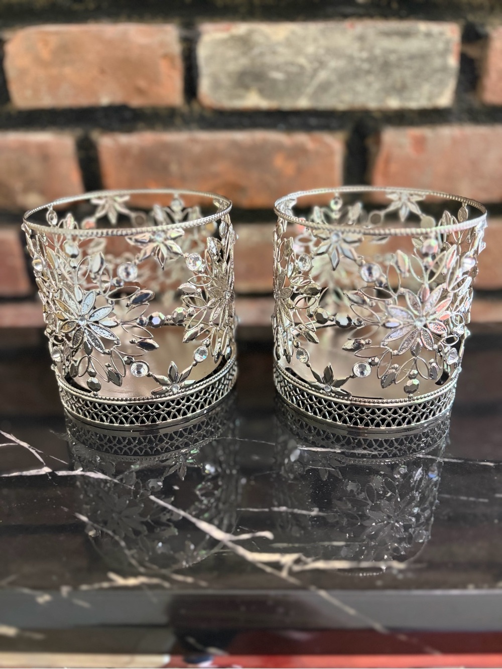 BBW Decorative Silver Floral Votive Holders - Set of 2